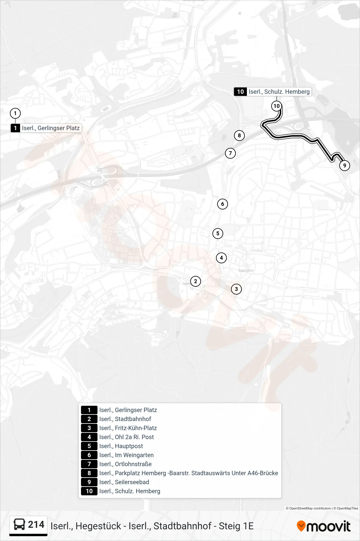 214 bus Line (Iserl., Schulz. Hemberg) route and stops on a map