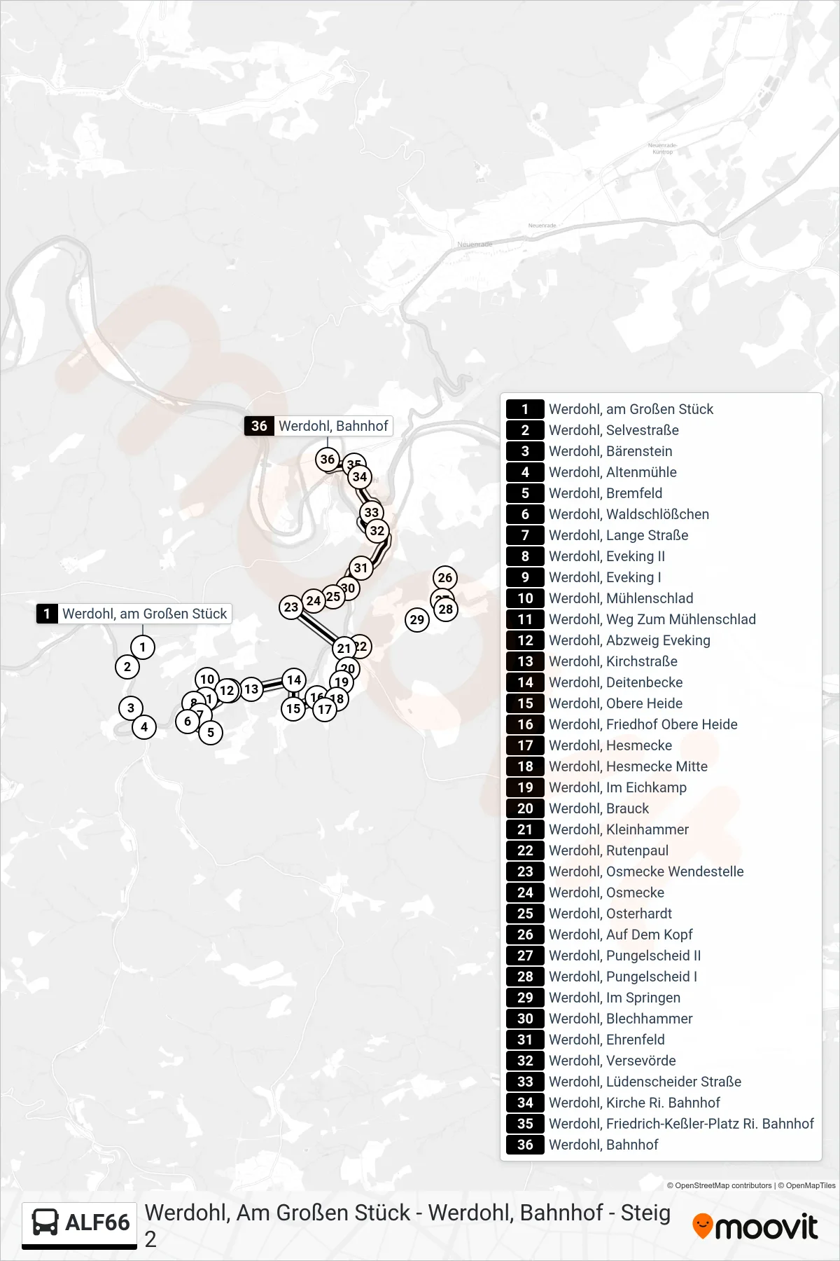 ALF66 bus Line (Werdohl, Bahnhof - Steig 2) route and stops on a map