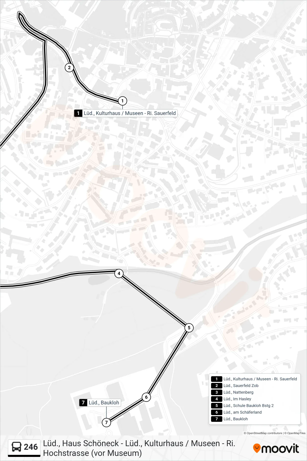 246 bus Line (Lüd., Baukloh) route and stops on a map