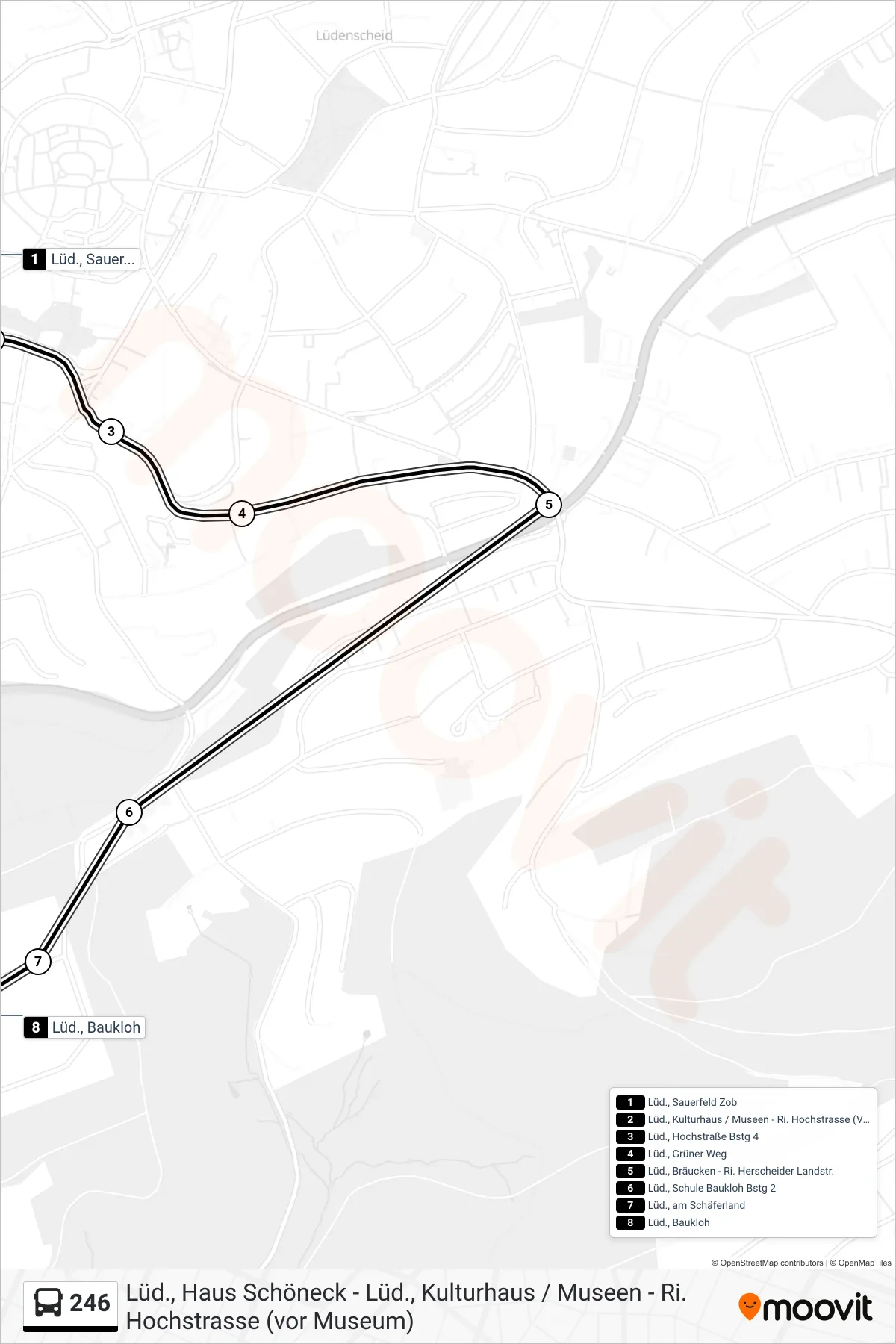 246 bus Line (Lüd., Baukloh) route and stops on a map