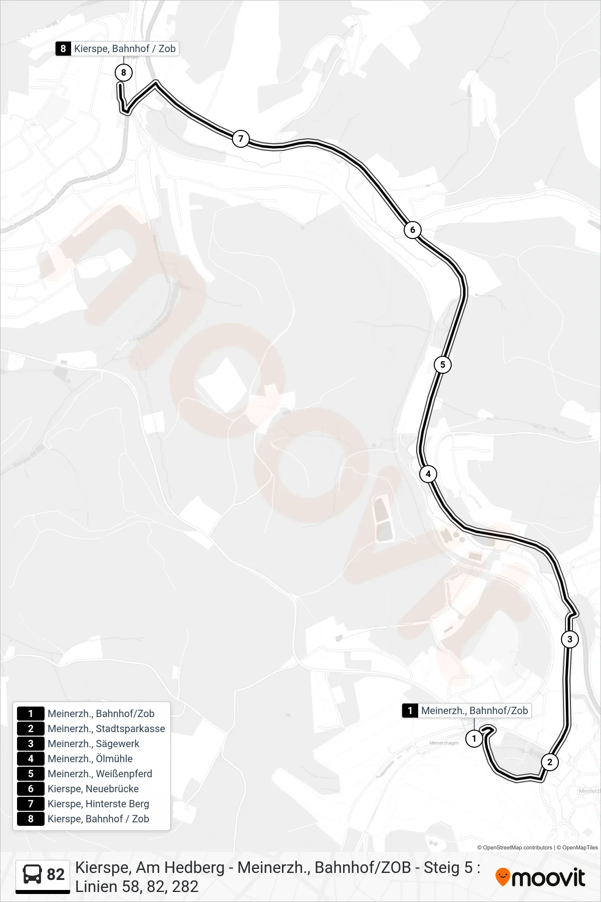 82 bus Line (Kierspe, Bahnhof / Zob Bstg 1) route and stops on a map