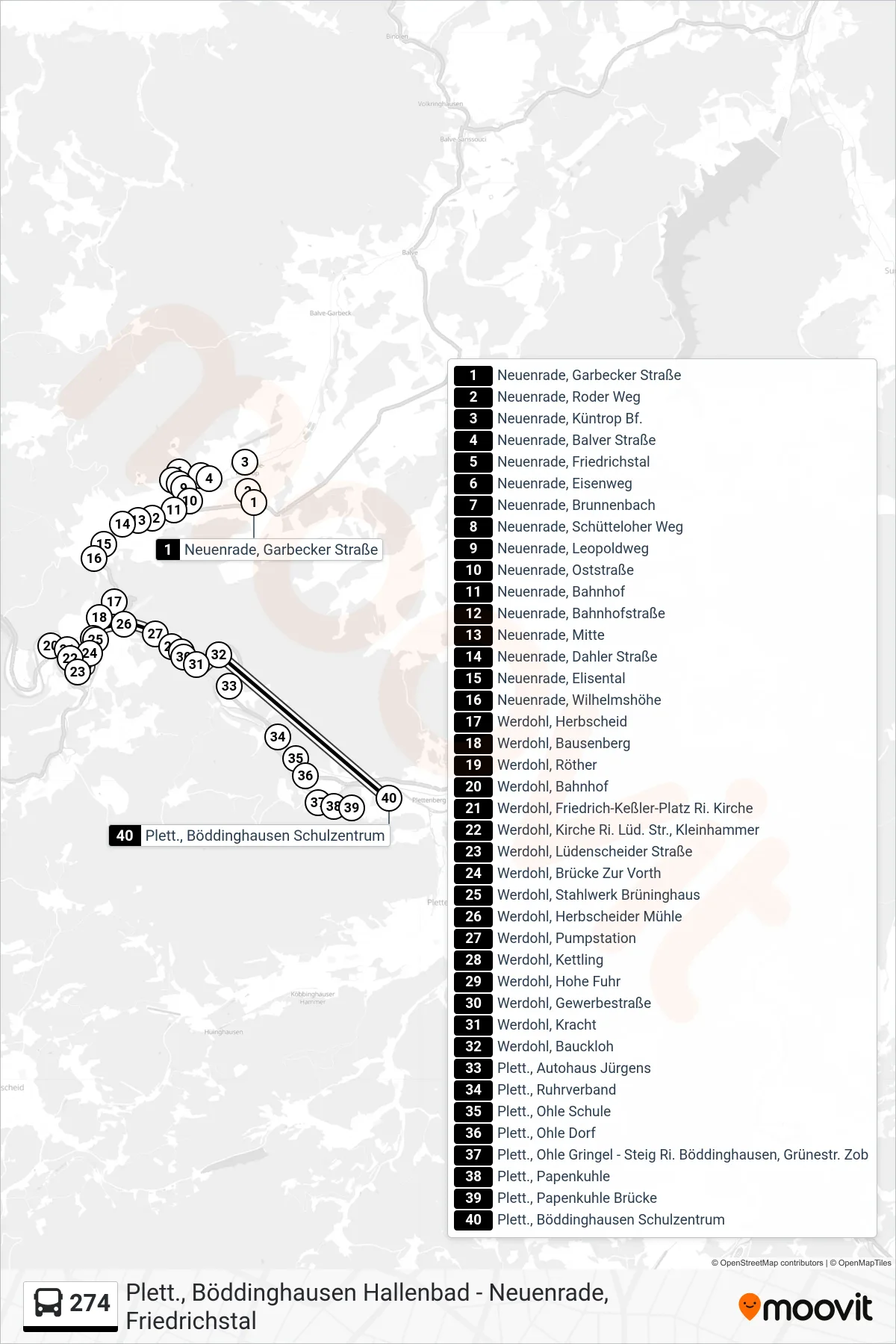 274 bus Line (Plett., Böddinghausen Schulzentrum) route and stops on a map