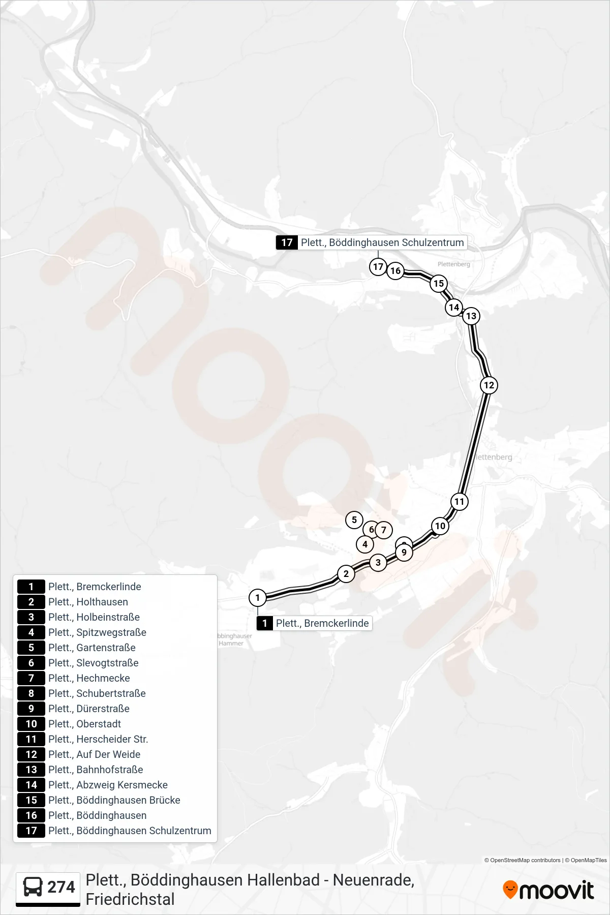 Linie 274 (Bus) Richtung Plett., Böddinghausen Schulzentrum: Route und Haltestellen auf der Karte