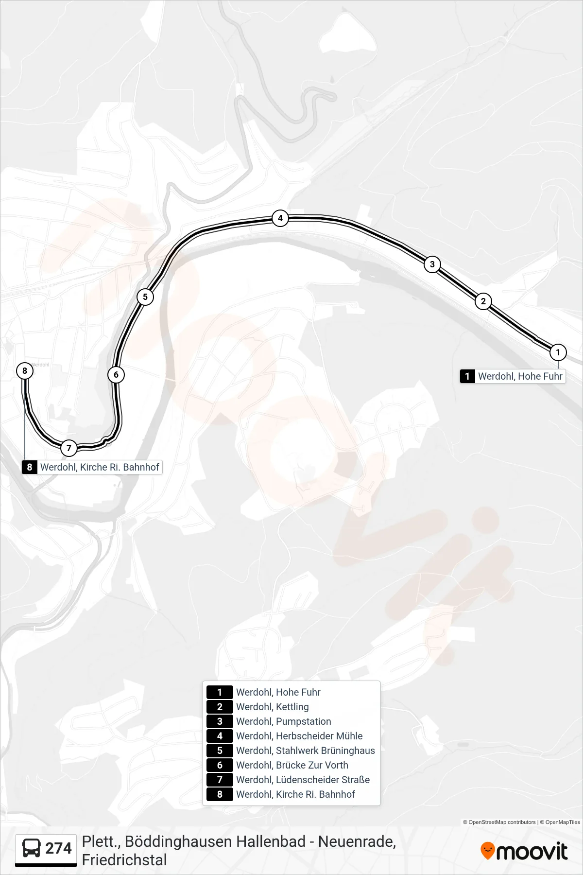 274 bus Line (Werdohl, Kirche Ri. Bahnhof) route and stops on a map