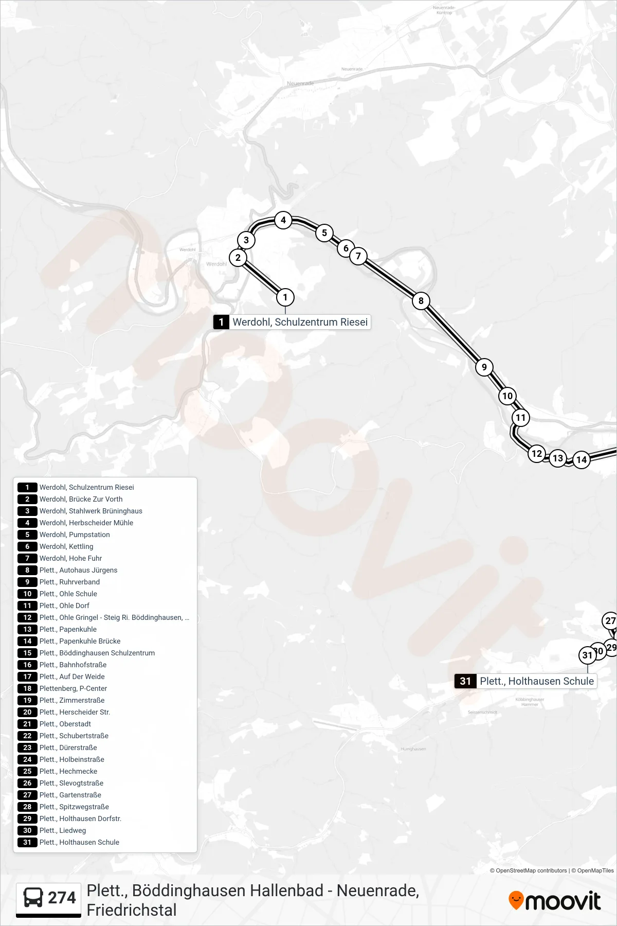 Linie 274 (Bus) Richtung Plett., Holthausen Schule: Route und Haltestellen auf der Karte