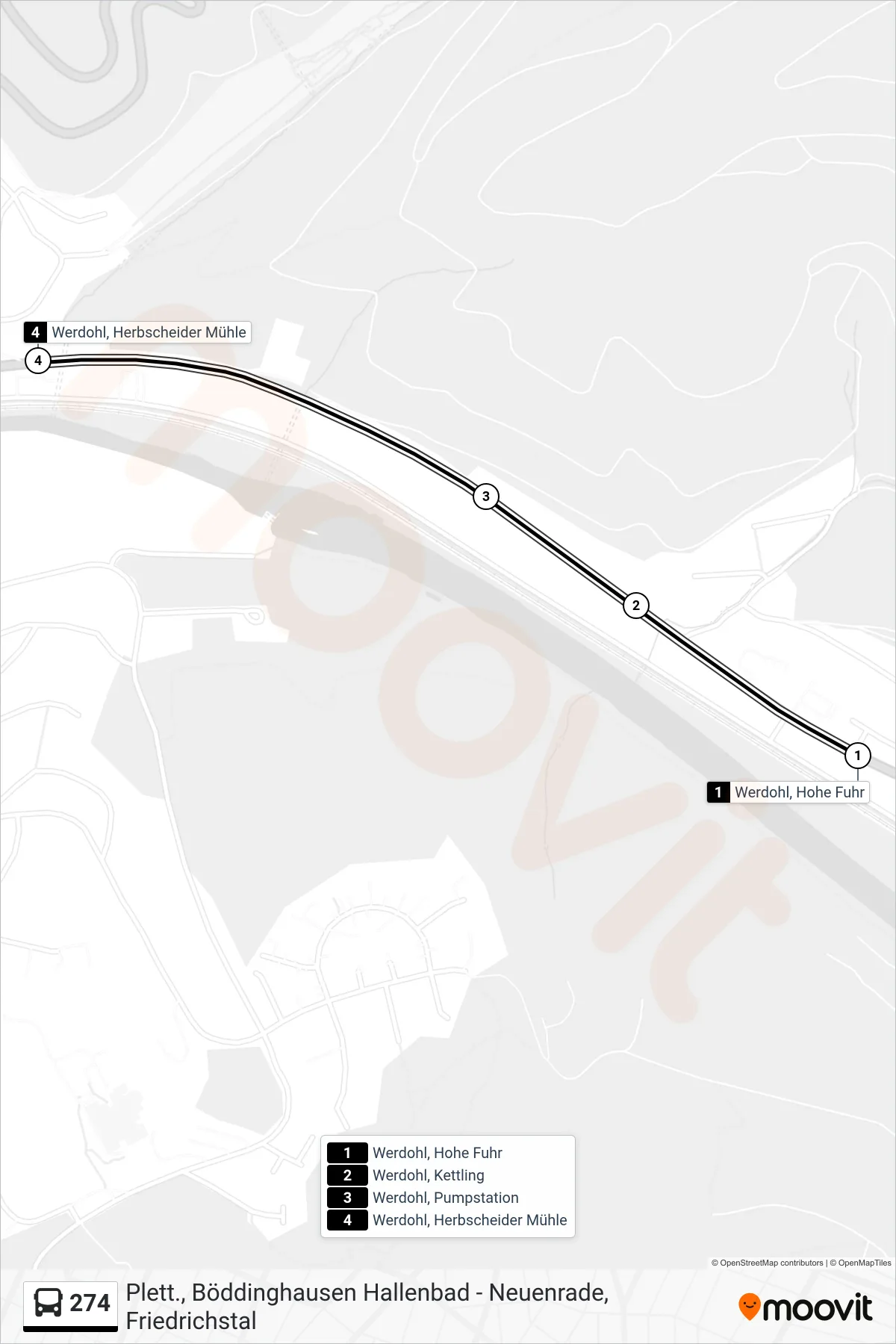 274 bus Line (Werdohl, Herbscheider Mühle) route and stops on a map