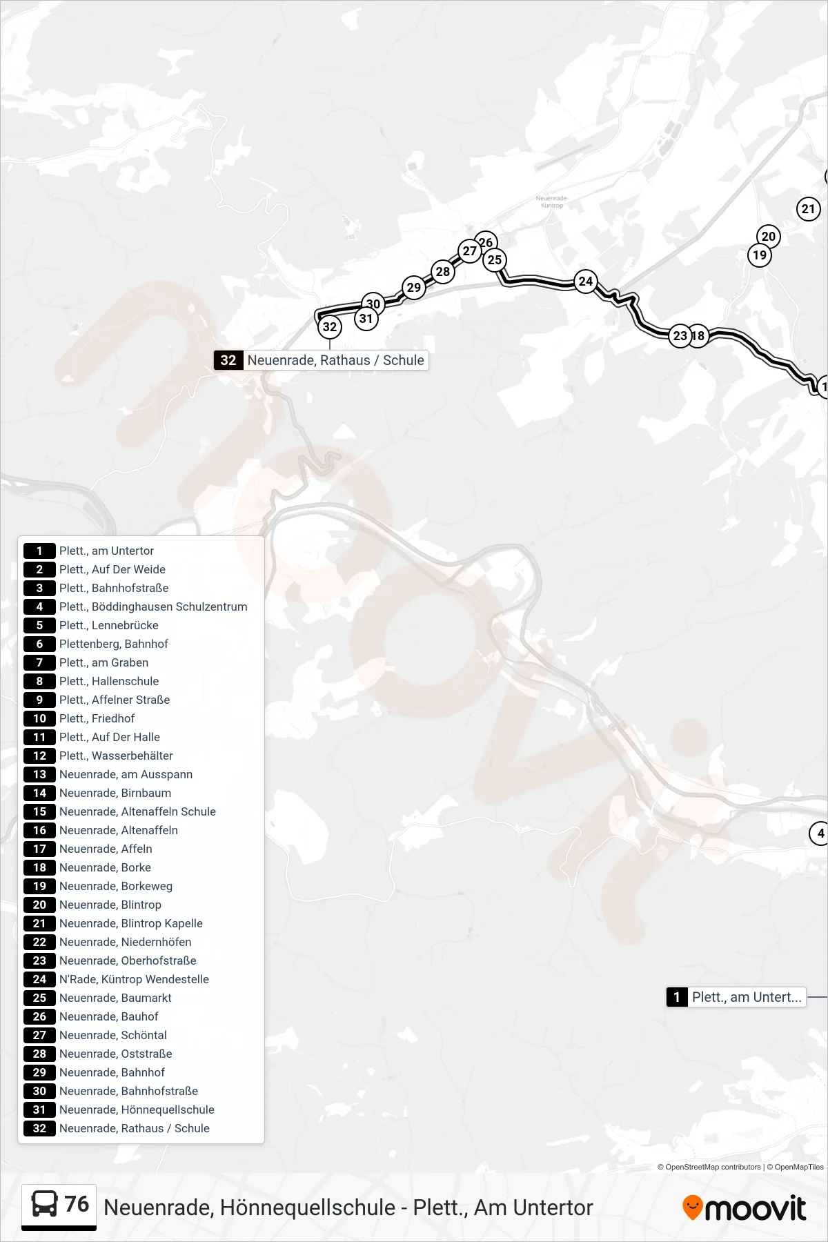 Linie 76 (Bus) Richtung Neuenrade, Rathaus / Schule: Route und Haltestellen auf der Karte