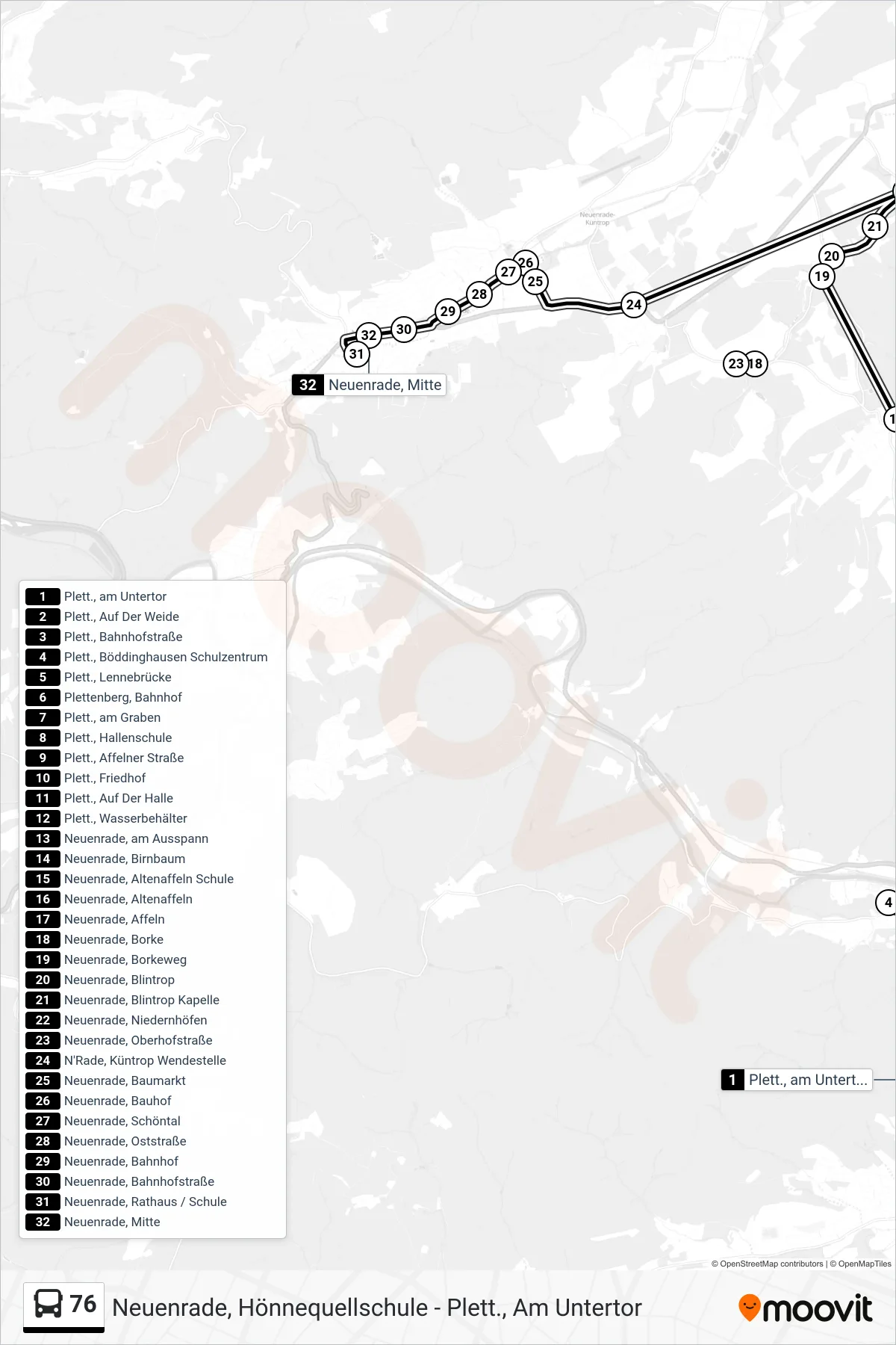 Linie 76 (Bus) Richtung Neuenrade, Mitte: Route und Haltestellen auf der Karte