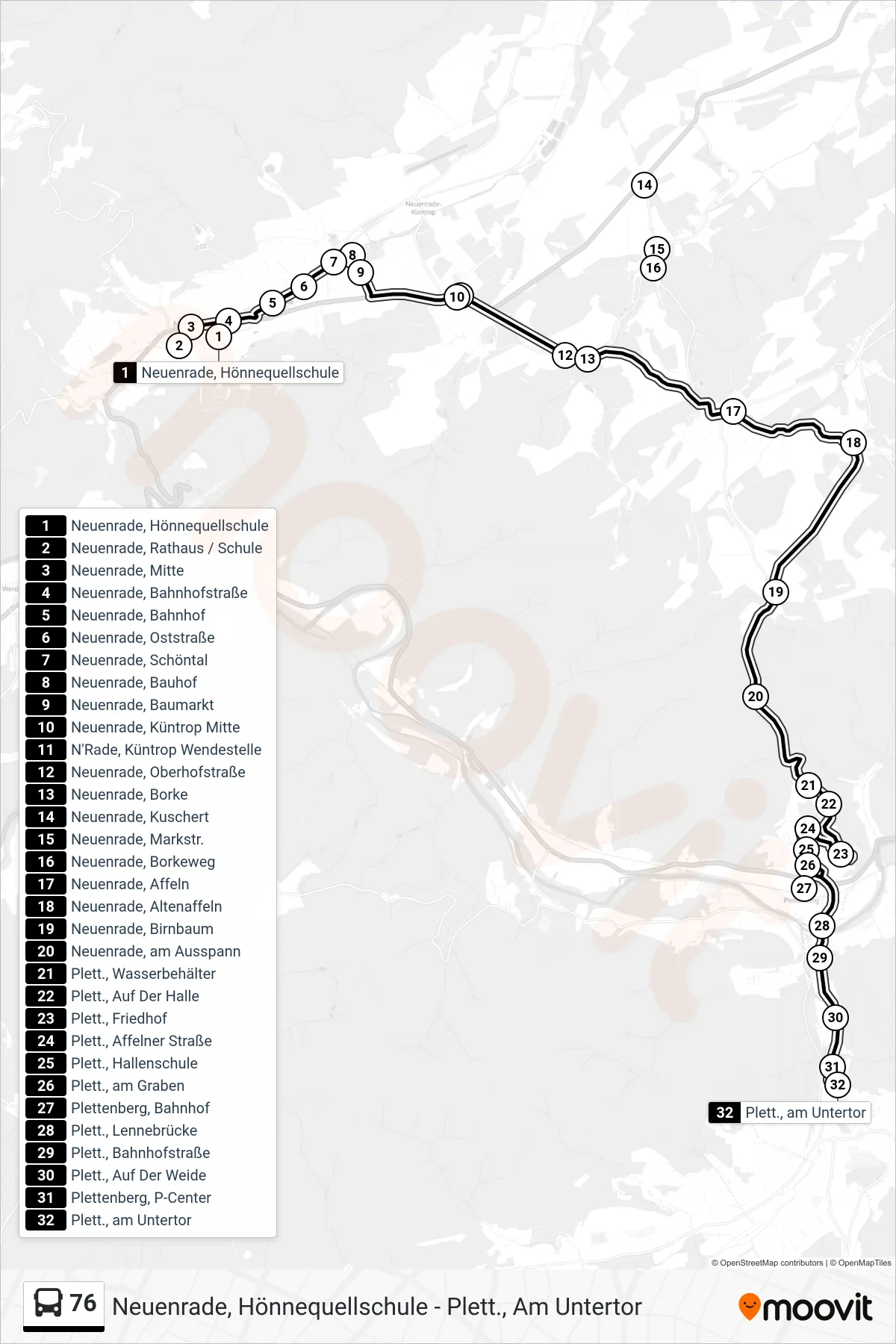 Linie 76 (Bus) Richtung Plett., am Untertor: Route und Haltestellen auf der Karte