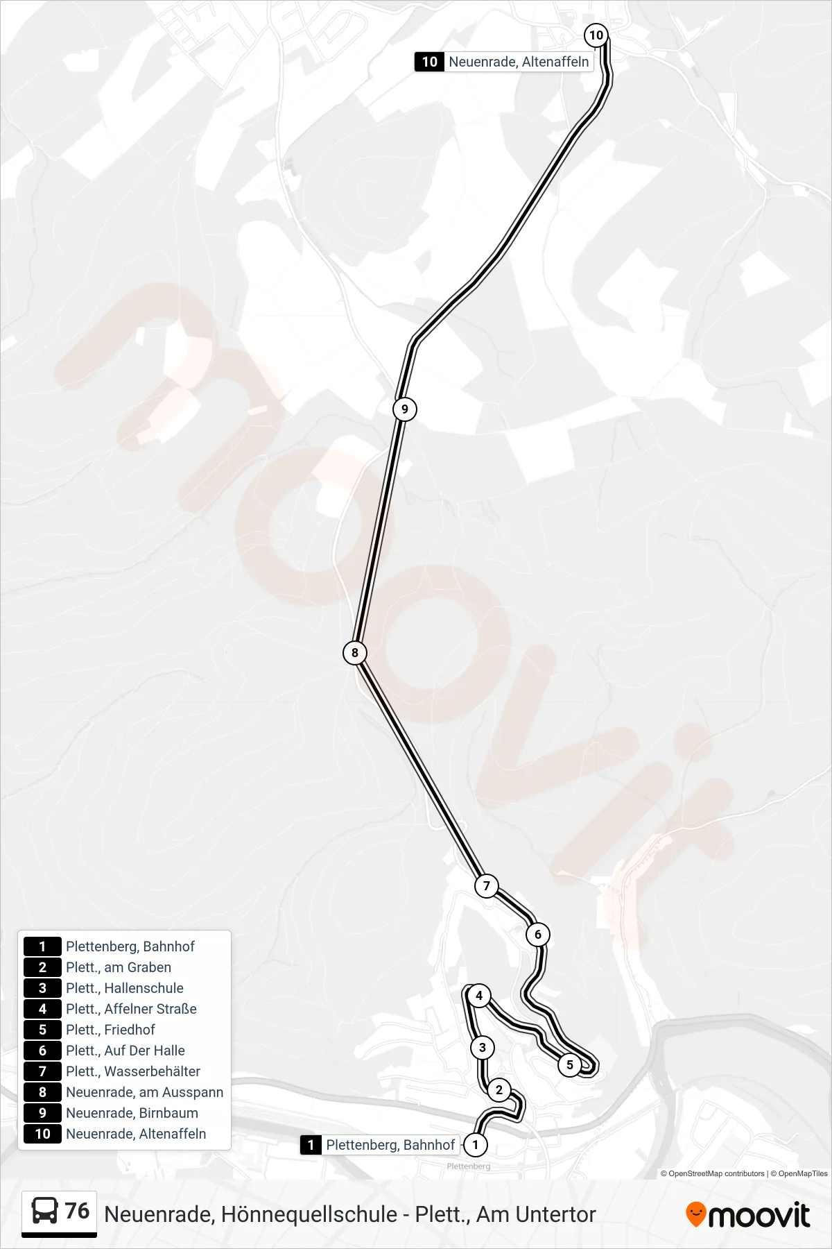 Linie 76 (Bus) Richtung Neuenrade, Altenaffeln: Route und Haltestellen auf der Karte