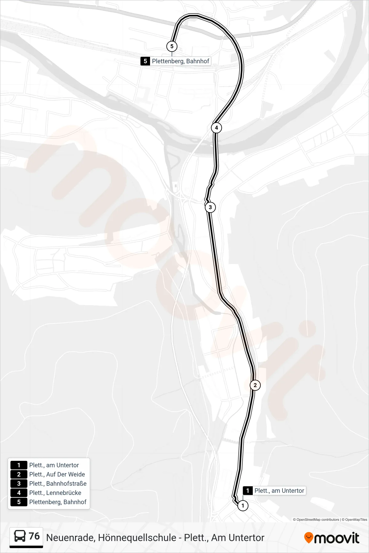 Linie 76 (Bus) Richtung Plettenberg, Bahnhof: Route und Haltestellen auf der Karte