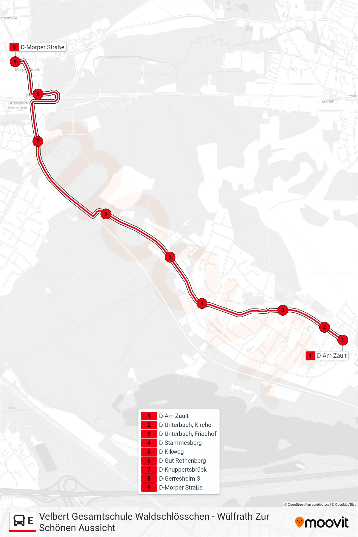 Linie E (Bus) Richtung D-Morper Straße: Route und Haltestellen auf der Karte