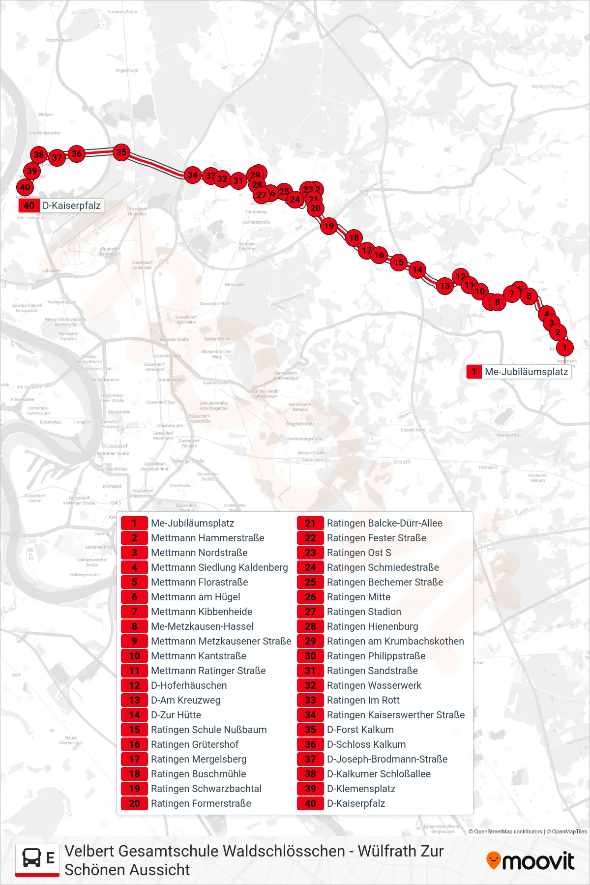 Linie E (Bus) Richtung D-Kaiserpfalz: Route und Haltestellen auf der Karte