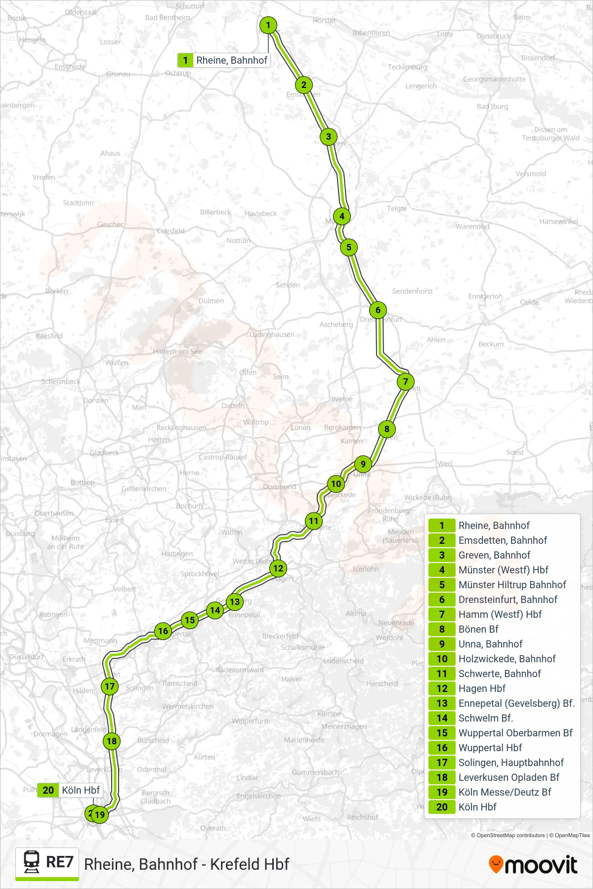 Linie RE7 (Bahn) Richtung Köln Hbf: Route und Haltestellen auf der Karte