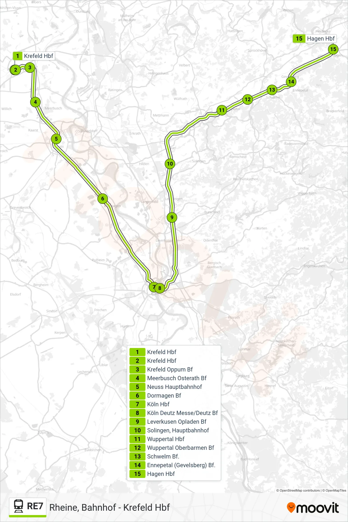 Linie RE7 (Bahn) Richtung Hagen Hbf: Route und Haltestellen auf der Karte