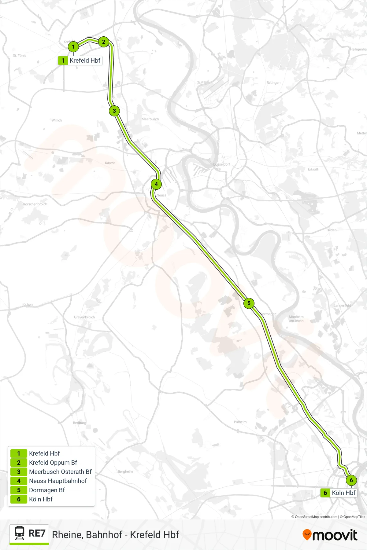 Linie RE7 (Bahn) Richtung Köln Hbf: Route und Haltestellen auf der Karte