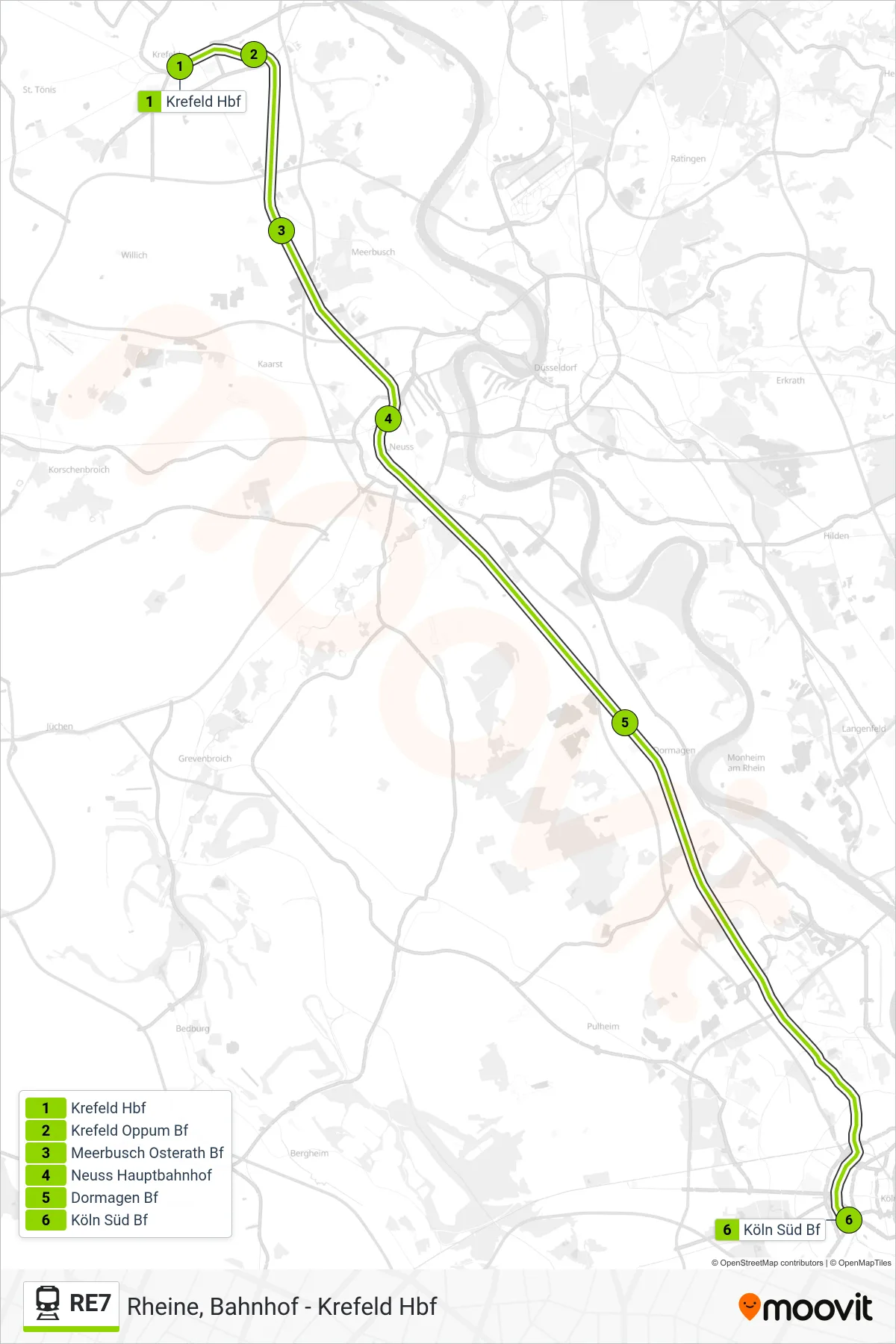 Linie RE7 (Bahn) Richtung Köln Süd Bf: Route und Haltestellen auf der Karte