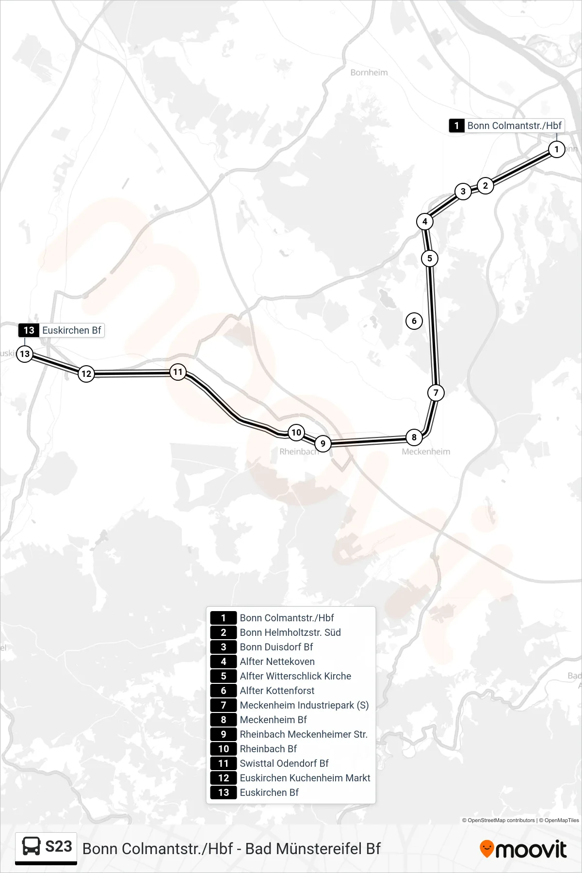 S23 bus Line (Euskirchen Bf) route and stops on a map