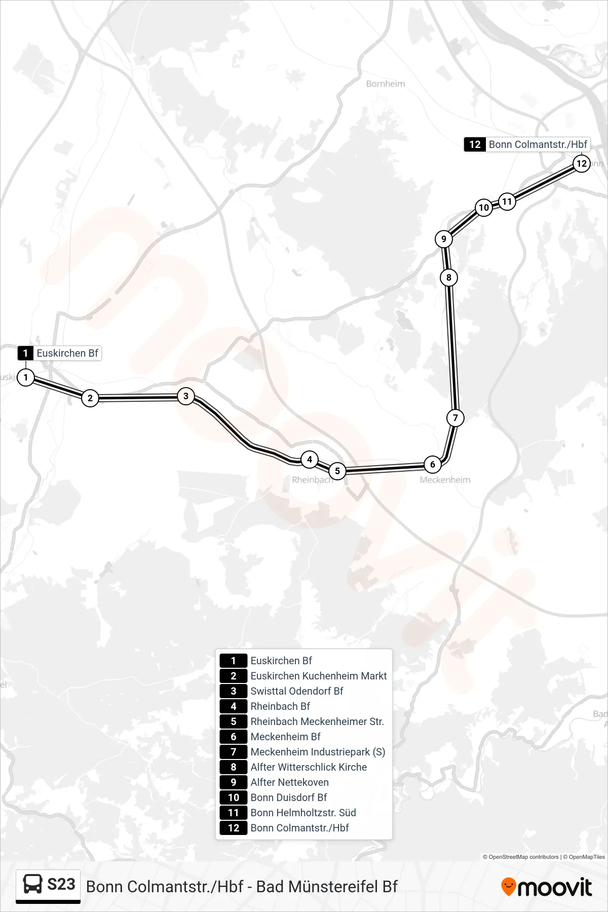 Linie S23 (Bus) Richtung Colmantstr./Hbf: Route und Haltestellen auf der Karte