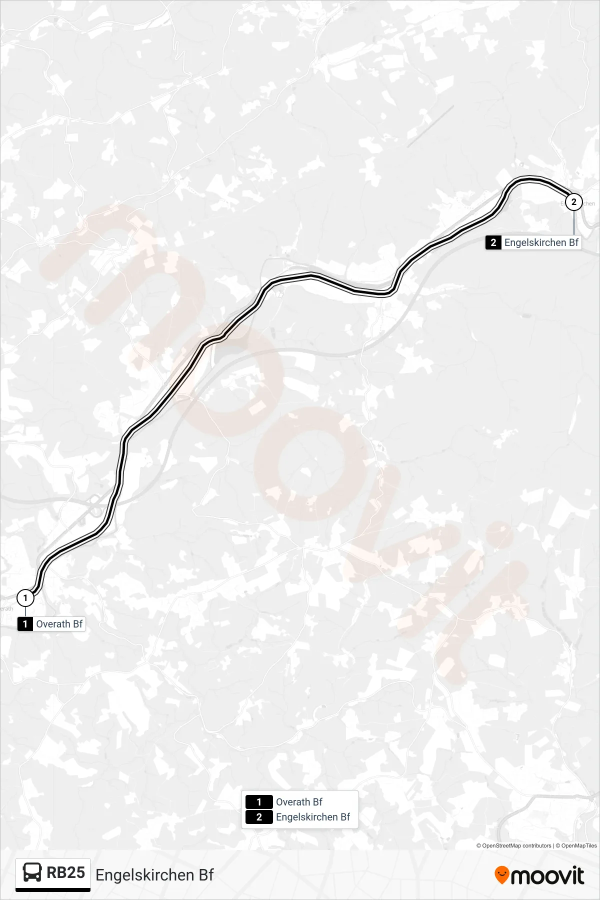 Linie RB25 (Bus) Richtung Engelskirchen Bf: Route und Haltestellen auf der Karte