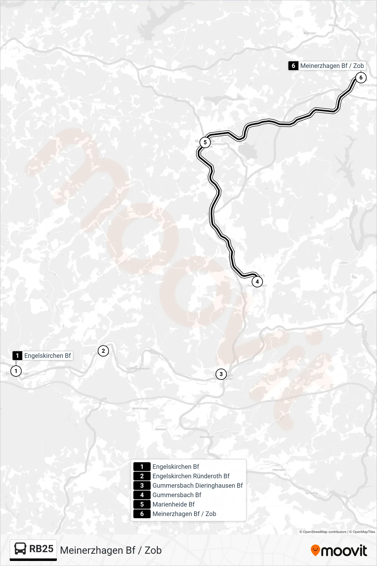 RB25 bus Line (Meinerzhagen Bf / Zob) route and stops on a map
