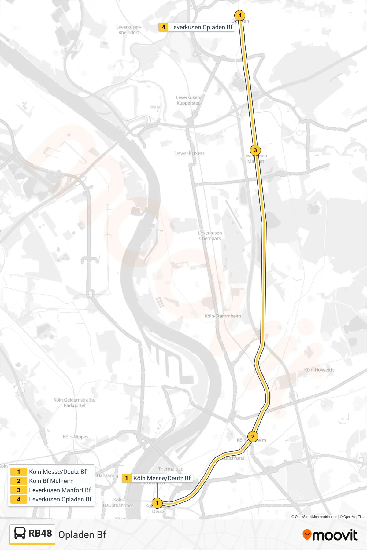 Linie RB48 (Bus) Richtung Opladen Bf: Route und Haltestellen auf der Karte