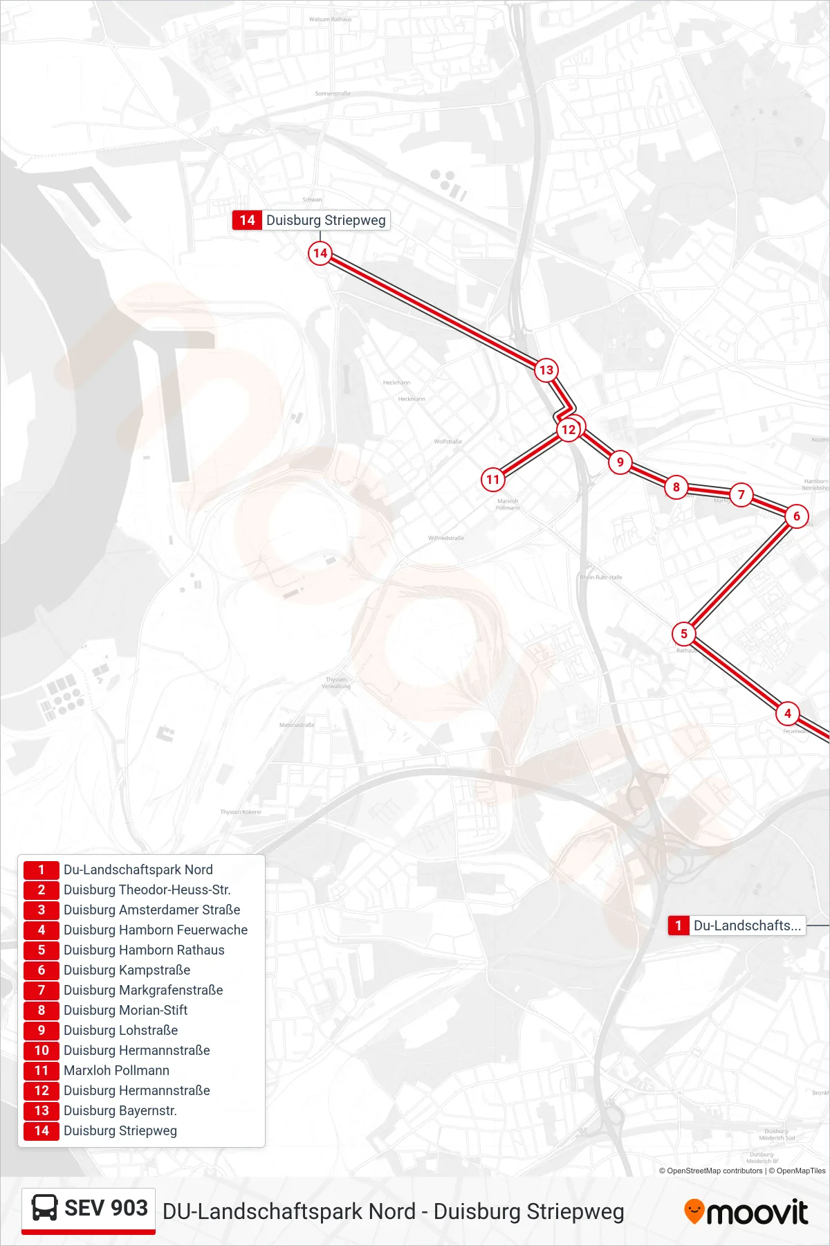 Linie SEV 903 (Bus) Richtung Duisburg Striepweg: Route und Haltestellen auf der Karte