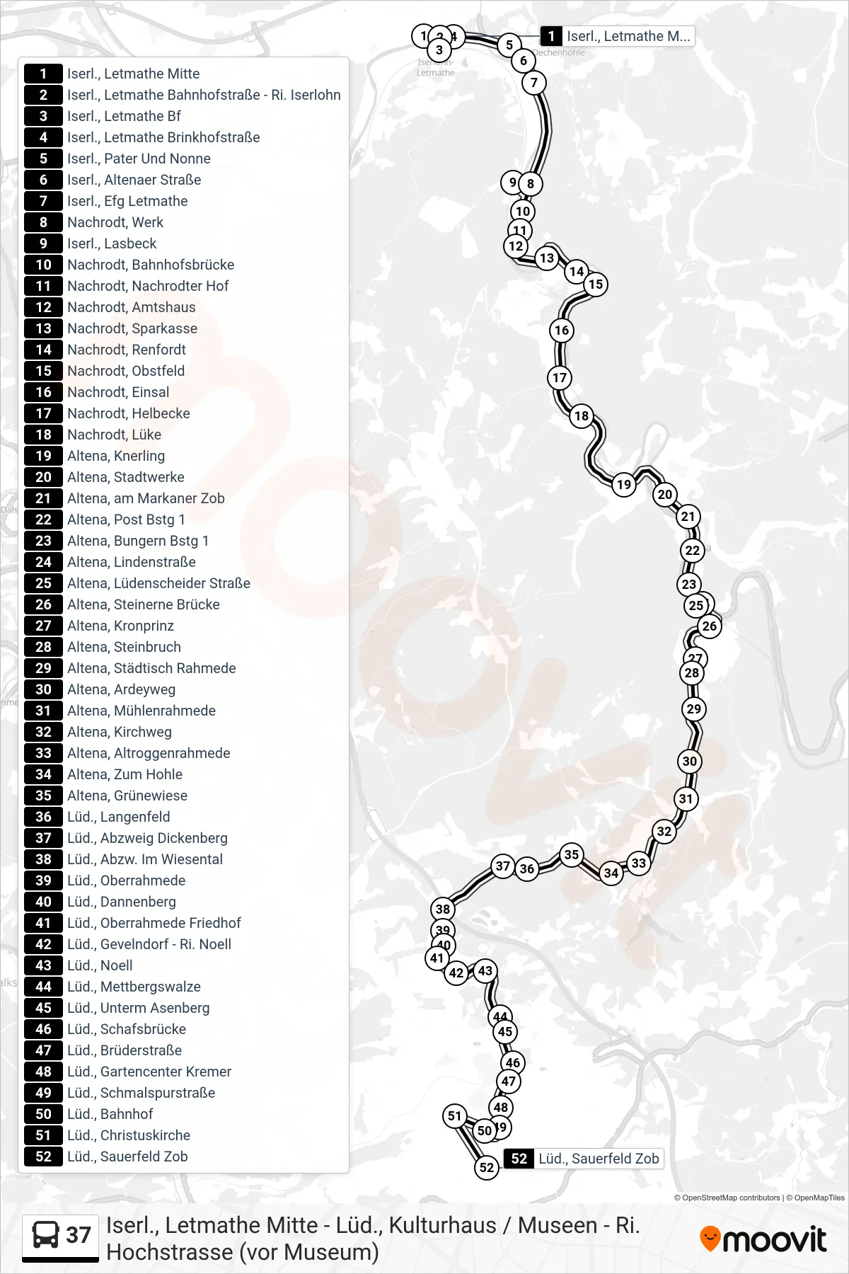 37 bus Line (Lüd., Sauerfeld Zob - Steig 2f) route and stops on a map