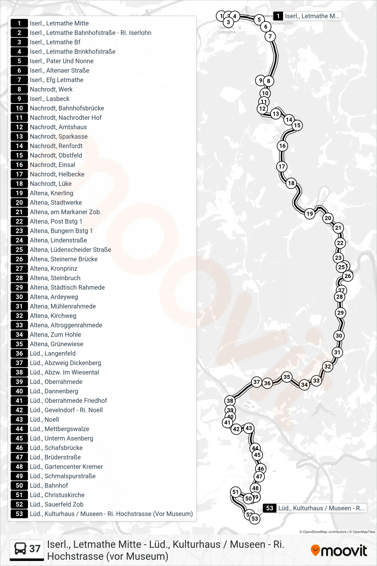 37 bus Line (Lüd., Kulturhaus / Museen - Ri. Hochstrasse (Vor Museum)) route and stops on a map