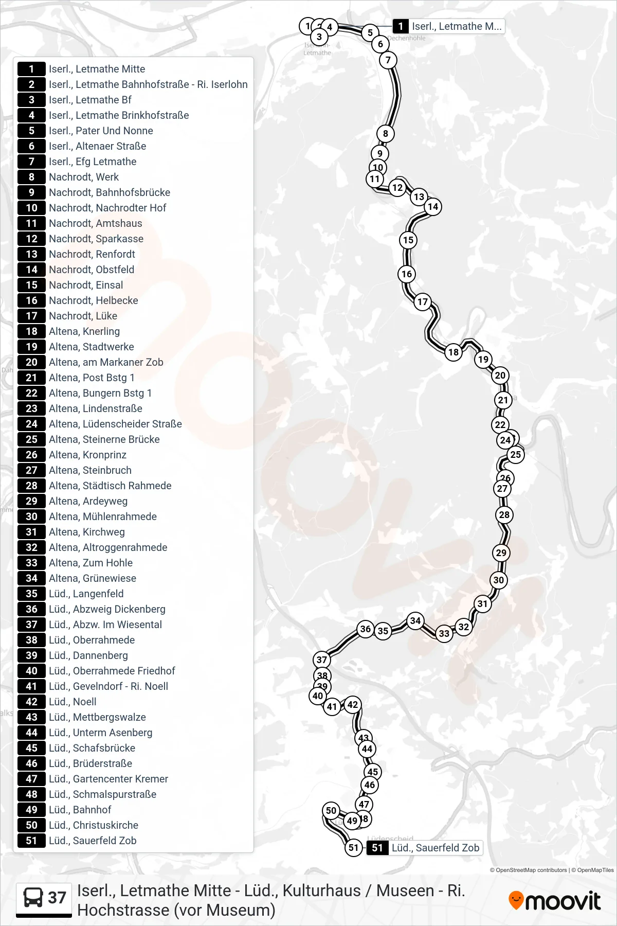 37 bus Line (Lüd., Sauerfeld Zob - Steig 2b) route and stops on a map