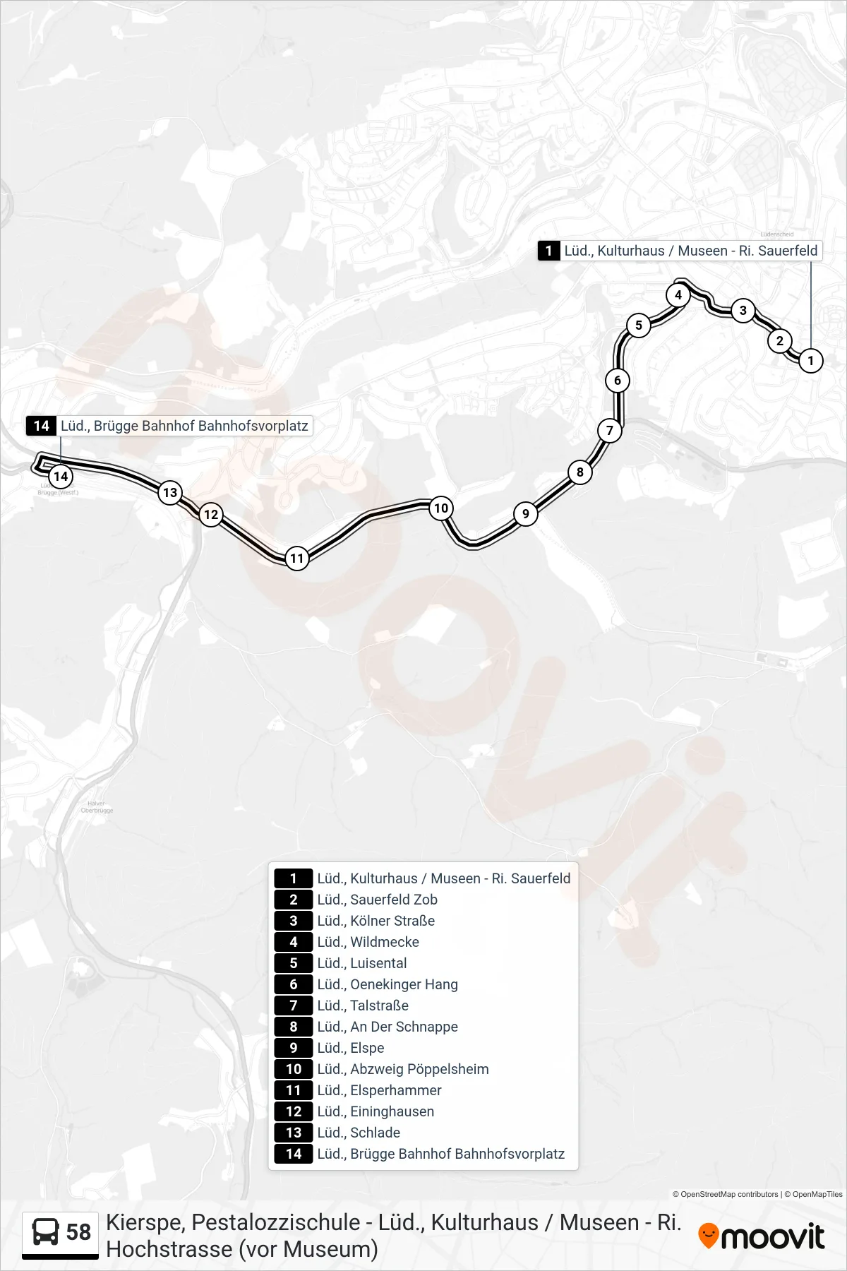 Linie 58 (Bus) Richtung Lüd., Brügge Bahnhof Bahnhofsvorplatz: Route und Haltestellen auf der Karte