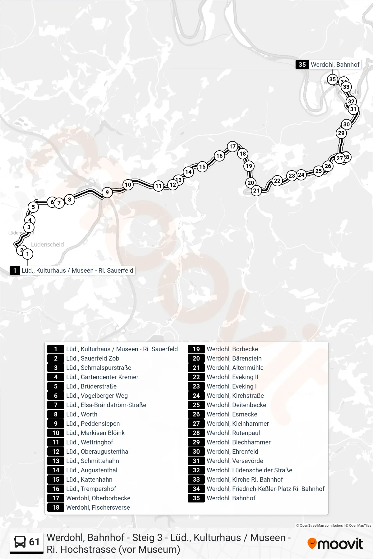 Linie 61 (Bus) Richtung Werdohl, Bahnhof: Route und Haltestellen auf der Karte