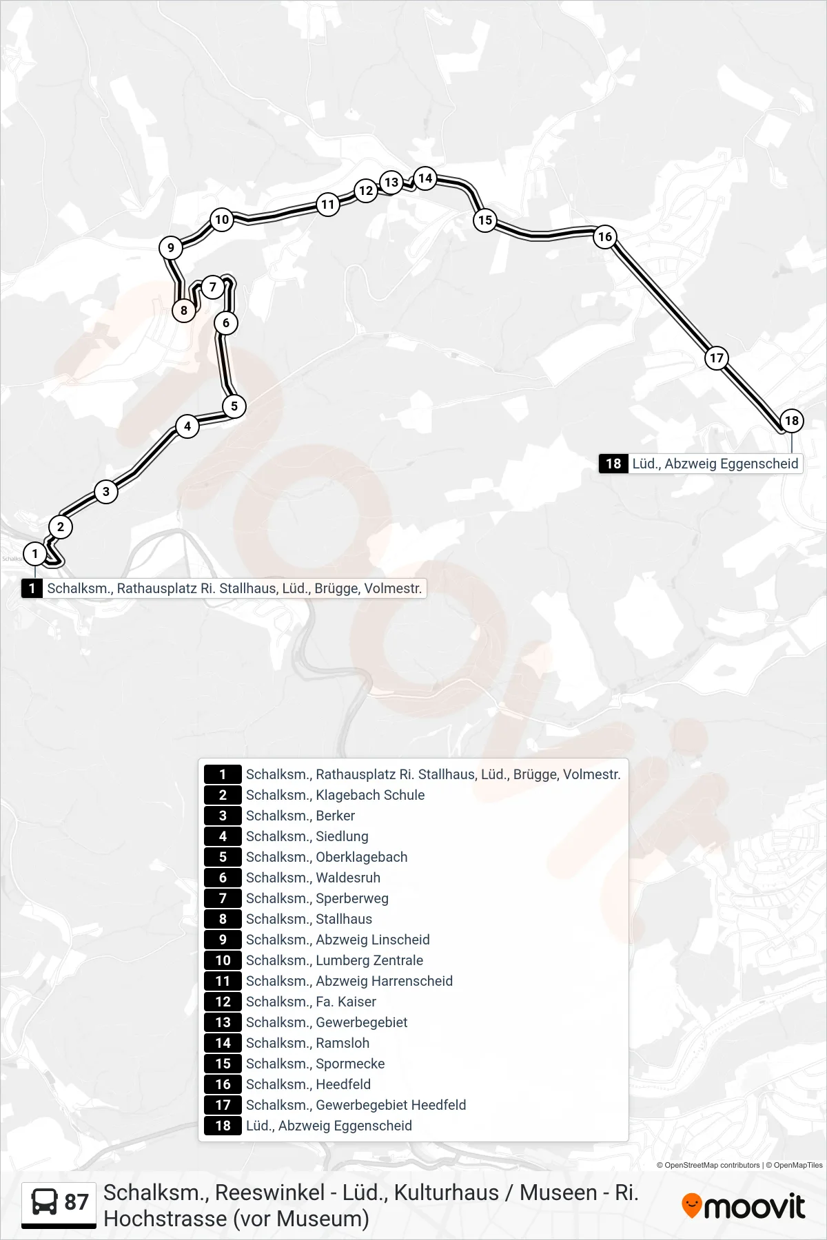 Linie 87 (Bus) Richtung Lüd., Abzweig Eggenscheid: Route und Haltestellen auf der Karte