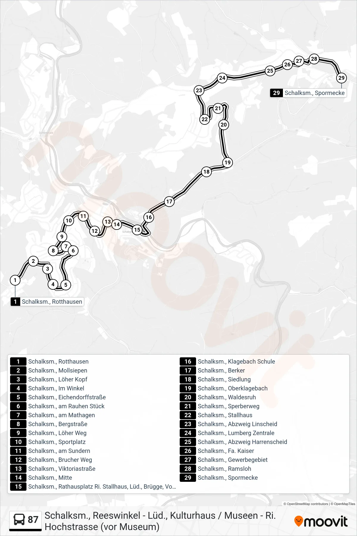 Linie 87 (Bus) Richtung Schalksm., Spormecke: Route und Haltestellen auf der Karte