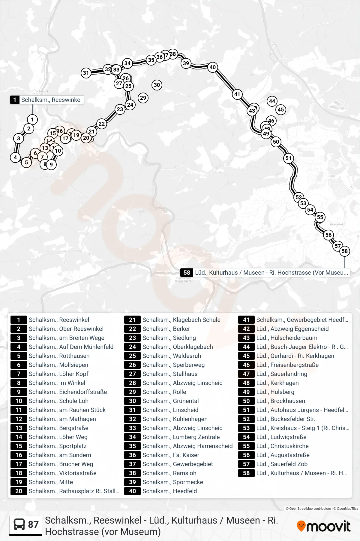 87 bus Line (Lüd., Kulturhaus / Museen - Ri. Hochstrasse (Vor Museum)) route and stops on a map