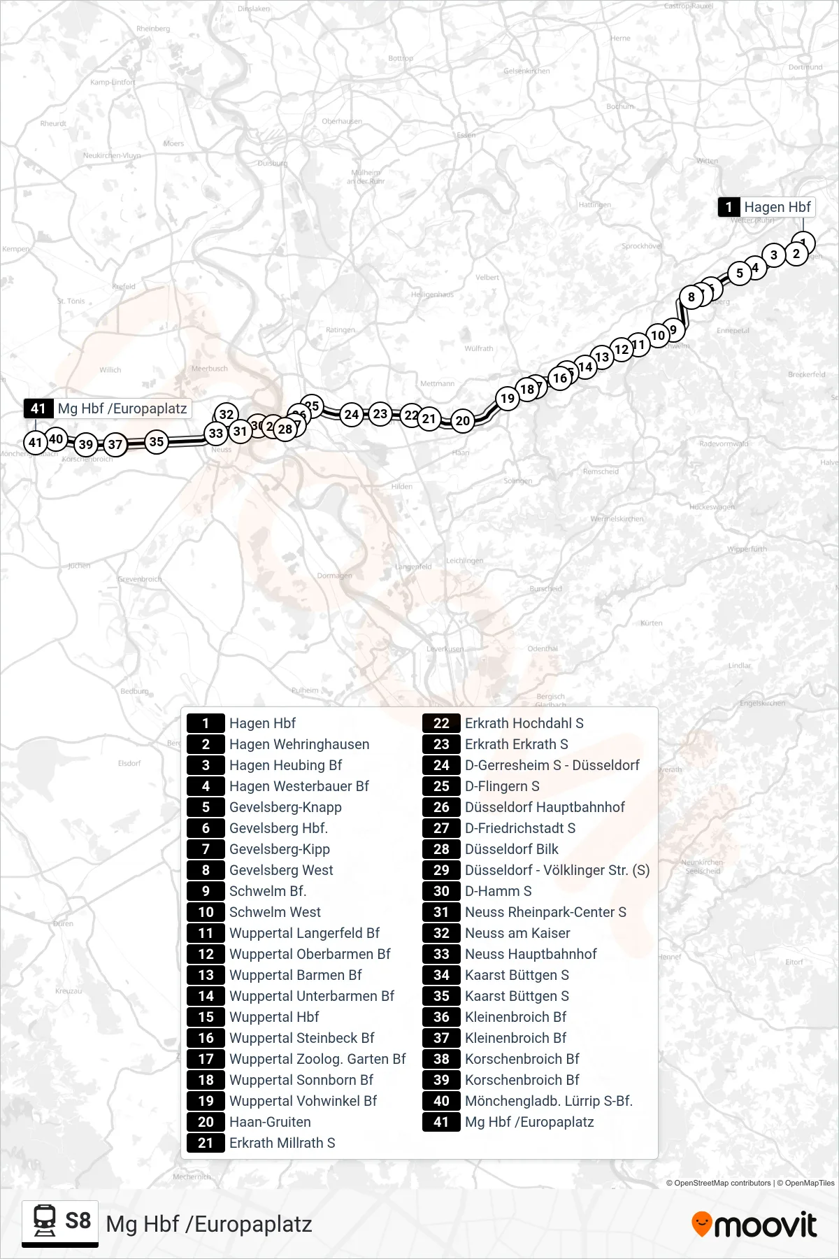 Linie S8 (Bahn) Richtung Mg Hbf /Europaplatz: Route und Haltestellen auf der Karte