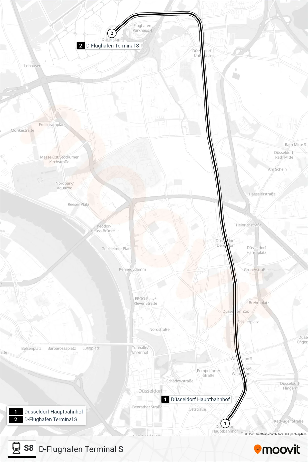 S8 rail Line (D-Flughafen Terminal S) route and stops on a map