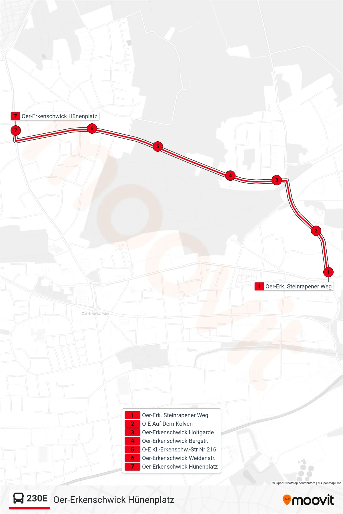 Linie 230E (Bus) Richtung Oer-Erkenschwick Hünenplatz: Route und Haltestellen auf der Karte