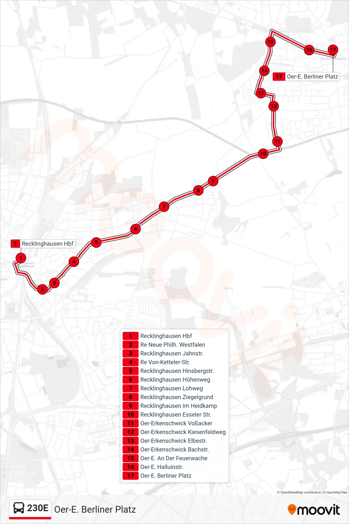 Linie 230E (Bus) Richtung Oer-E. Berliner Platz: Route und Haltestellen auf der Karte