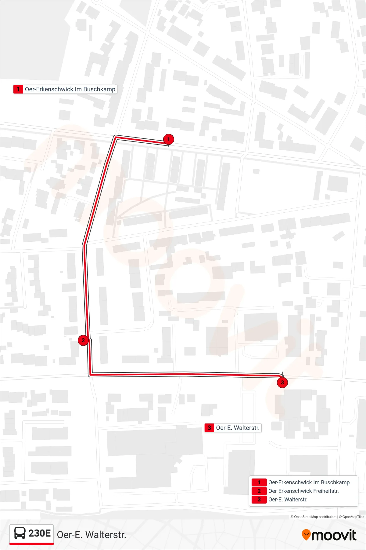 Linie 230E (Bus) Richtung Oer-E. Walterstr.: Route und Haltestellen auf der Karte