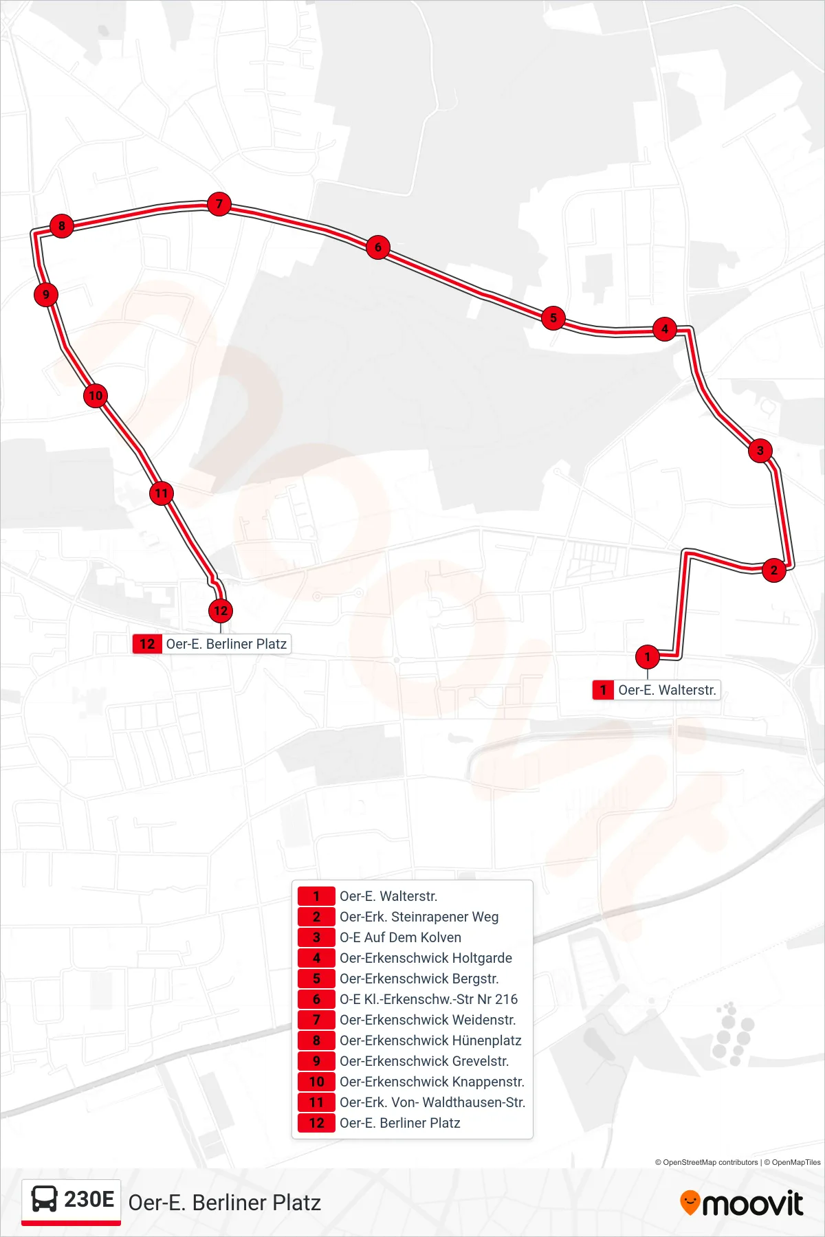 Linie 230E (Bus) Richtung Oer-E. Berliner Platz: Route und Haltestellen auf der Karte