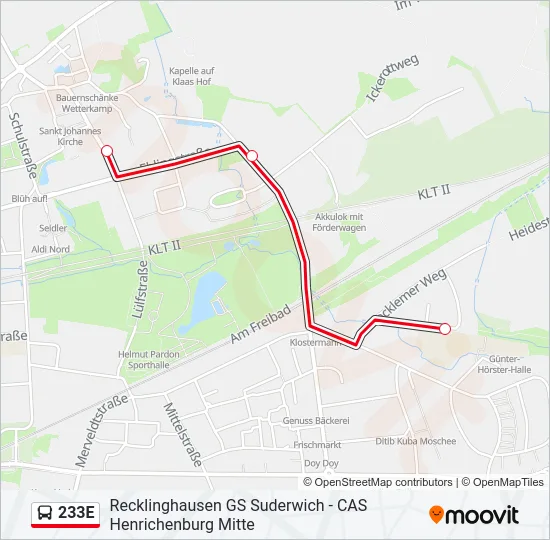 233E Bus Line Map