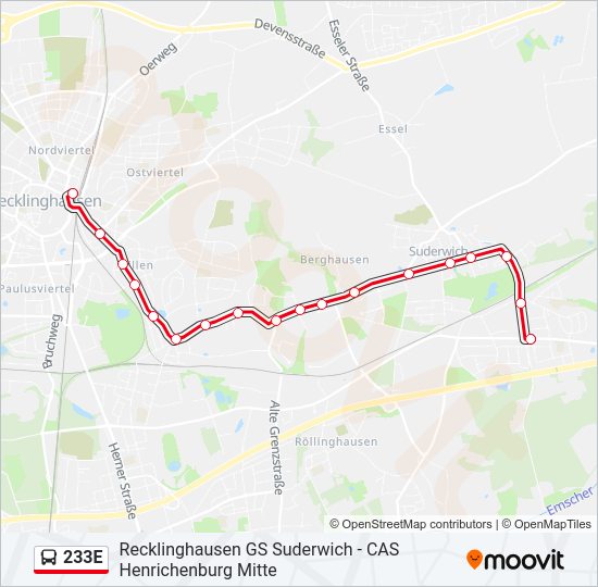 233E bus Line Map