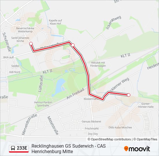 233E bus Line Map