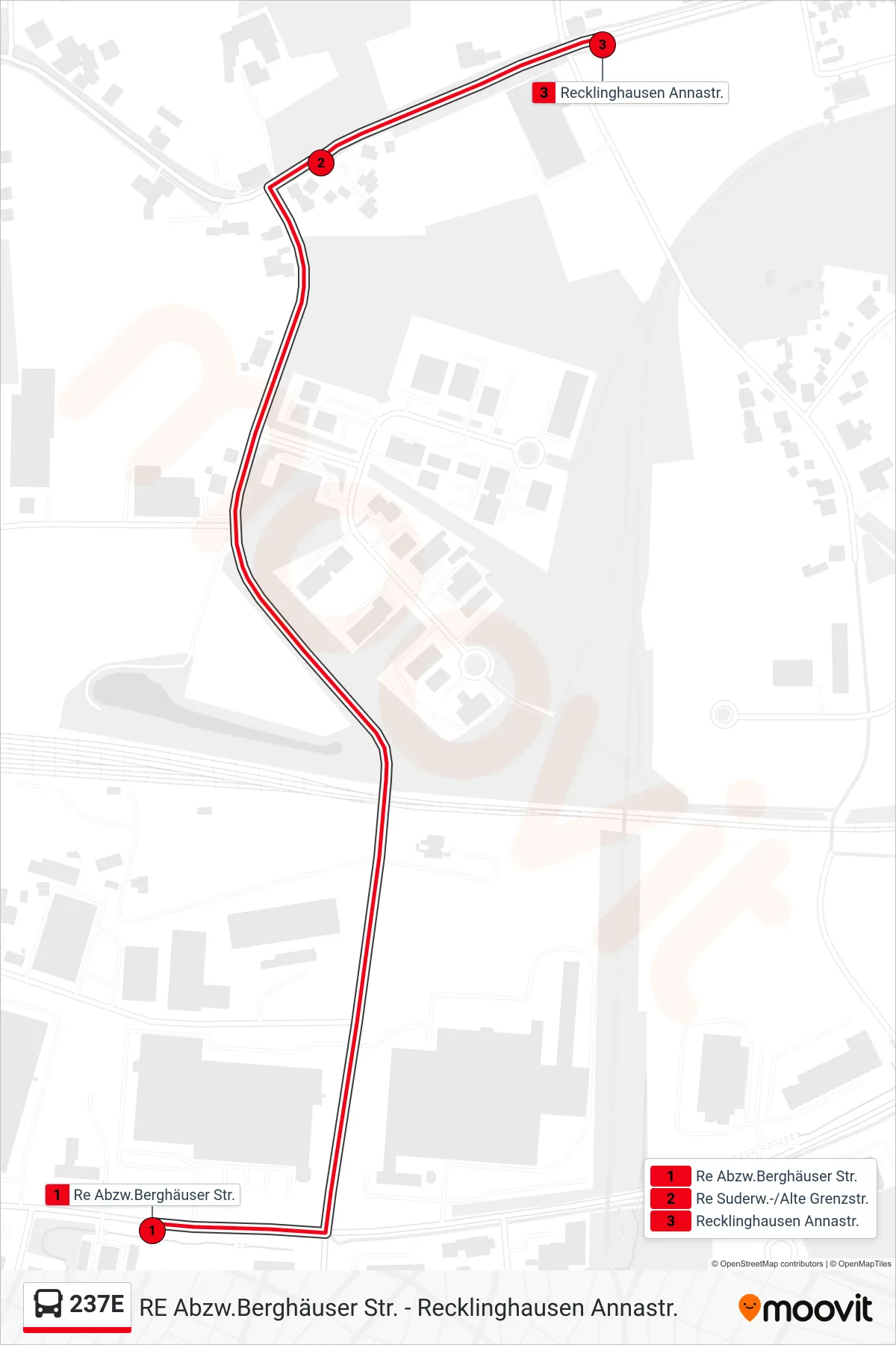 Linie 237E (Bus) Richtung Recklinghausen Annastr.: Route und Haltestellen auf der Karte