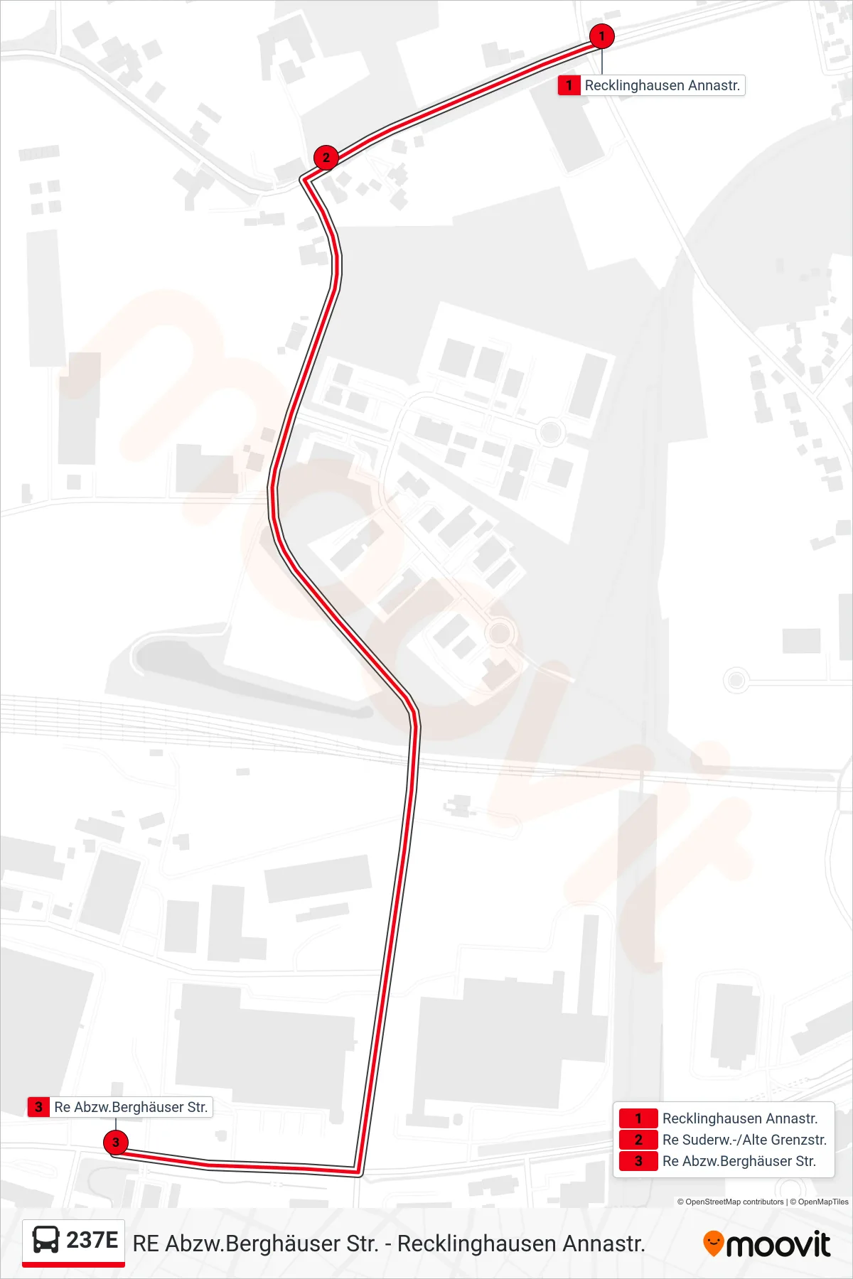 Linie 237E (Bus) Richtung Re Abzw.Berghäuser Str.: Route und Haltestellen auf der Karte