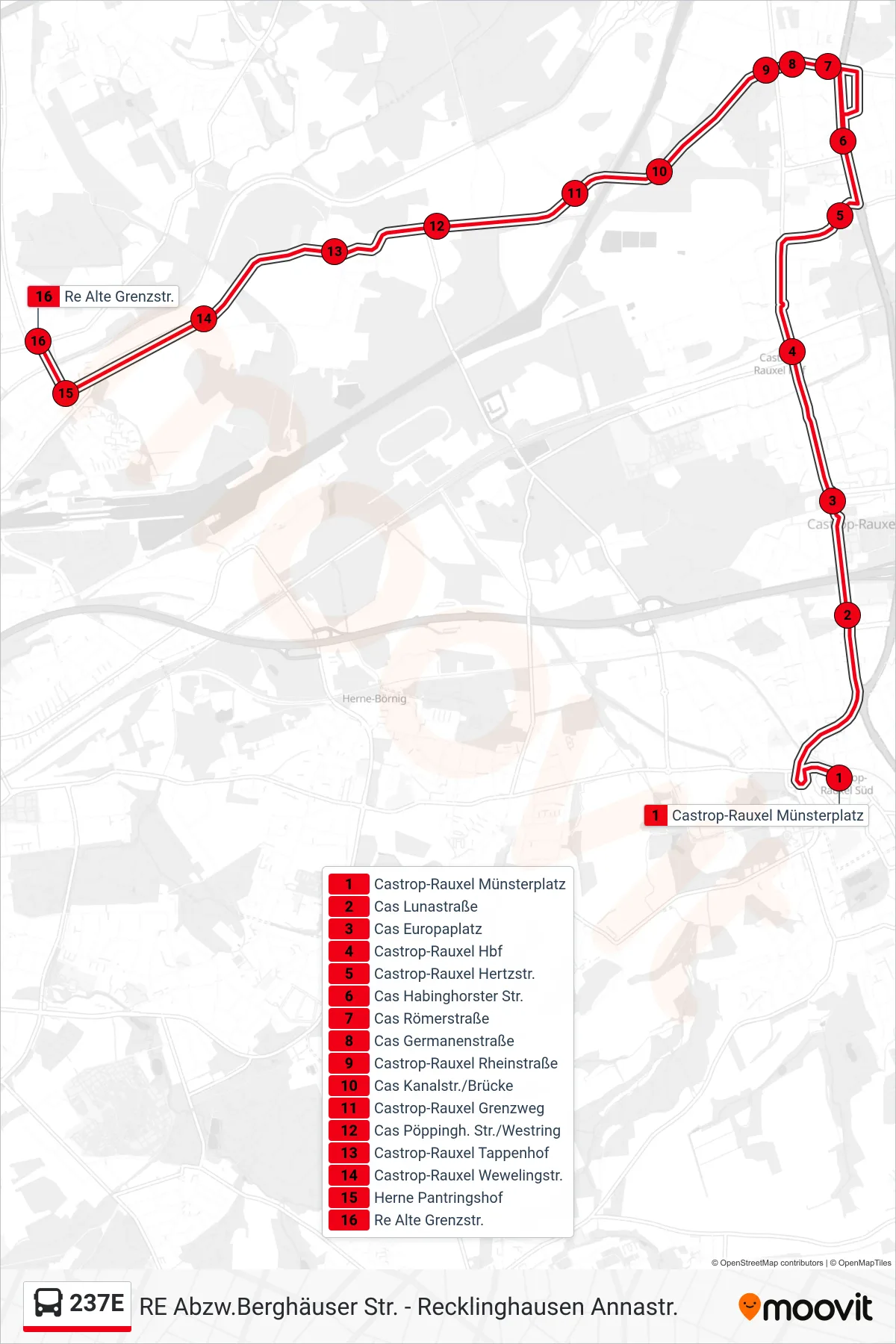 Linie 237E (Bus) Richtung Re Alte Grenzstr.: Route und Haltestellen auf der Karte