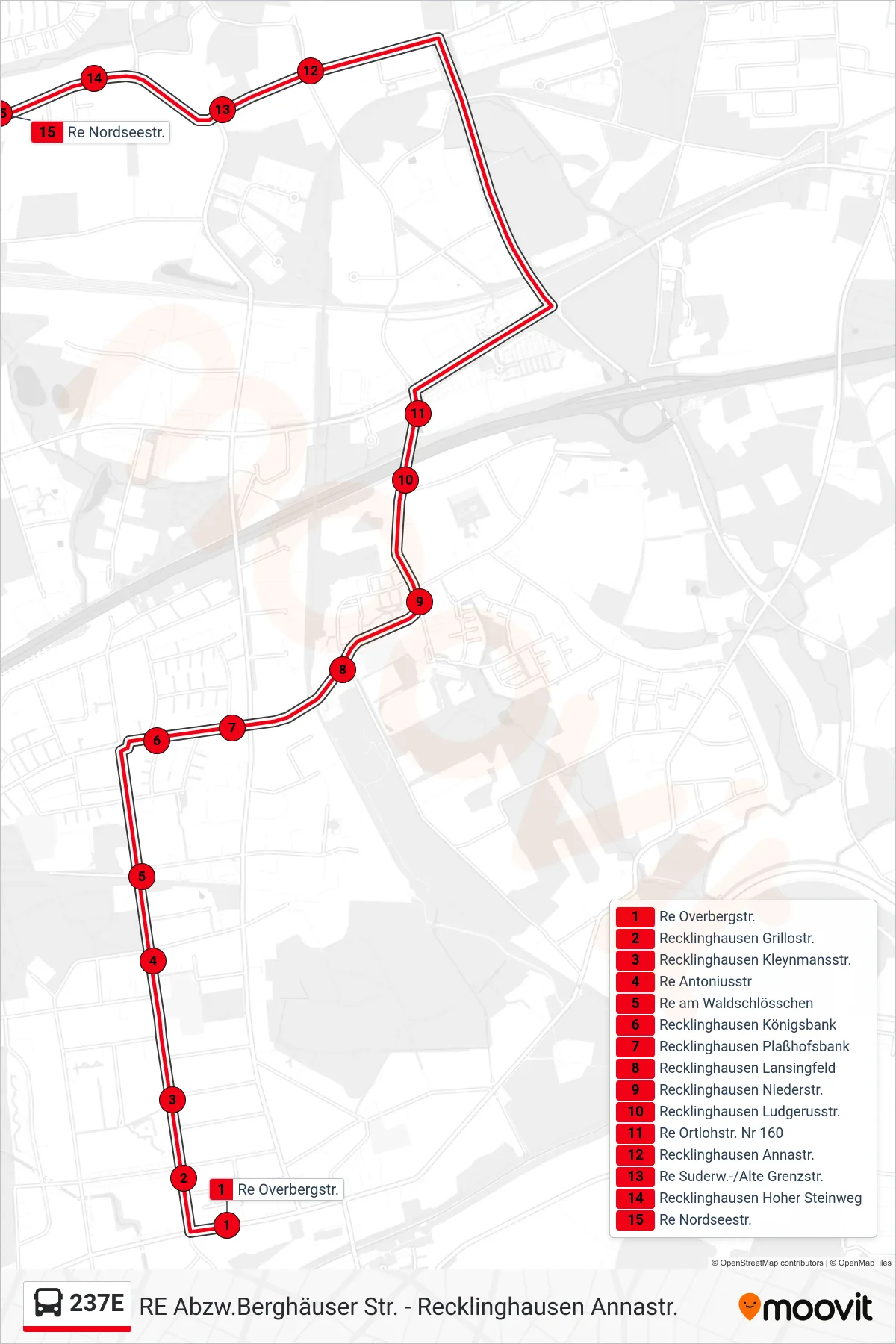 Linie 237E (Bus) Richtung Re Nordseestr.: Route und Haltestellen auf der Karte