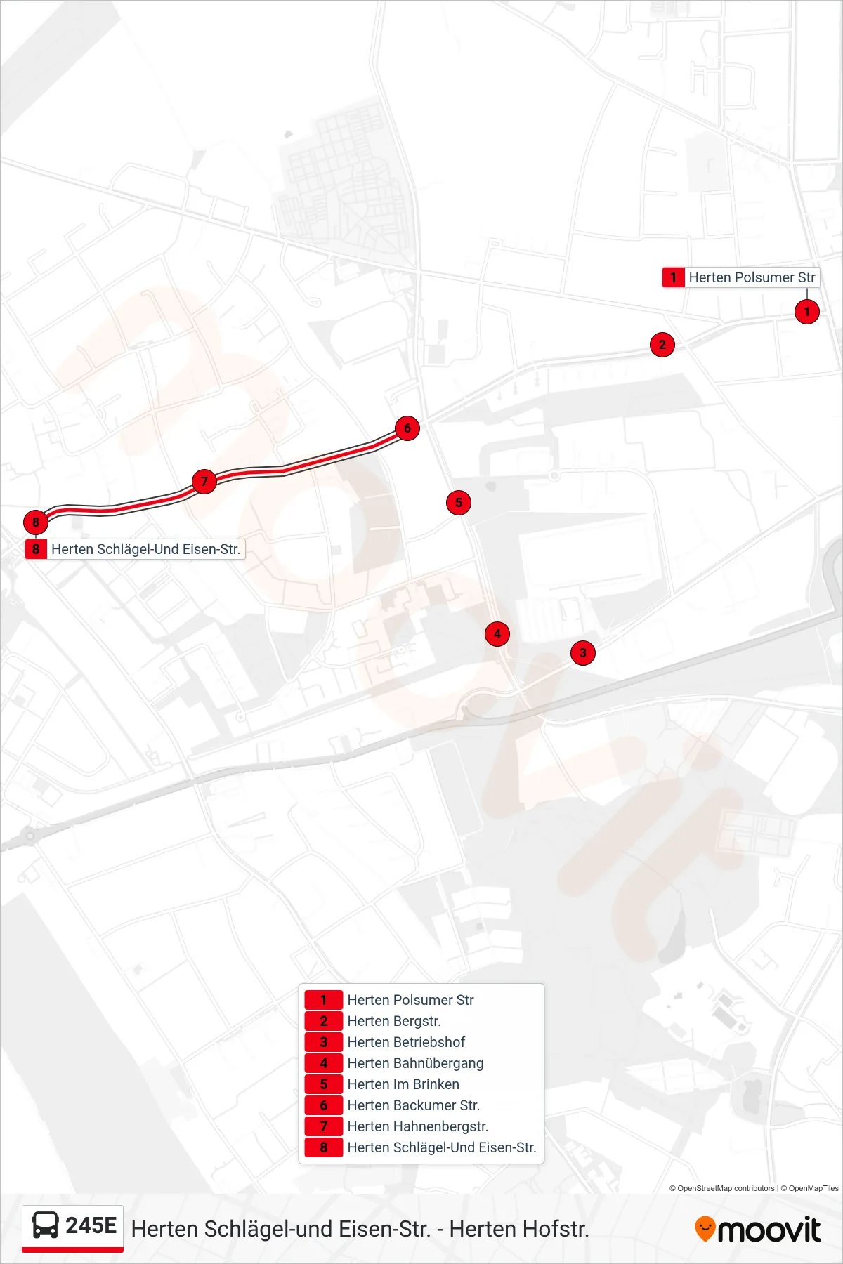 245E bus Line (Herten Schlägel-Und Eisen-Str.) route and stops on a map