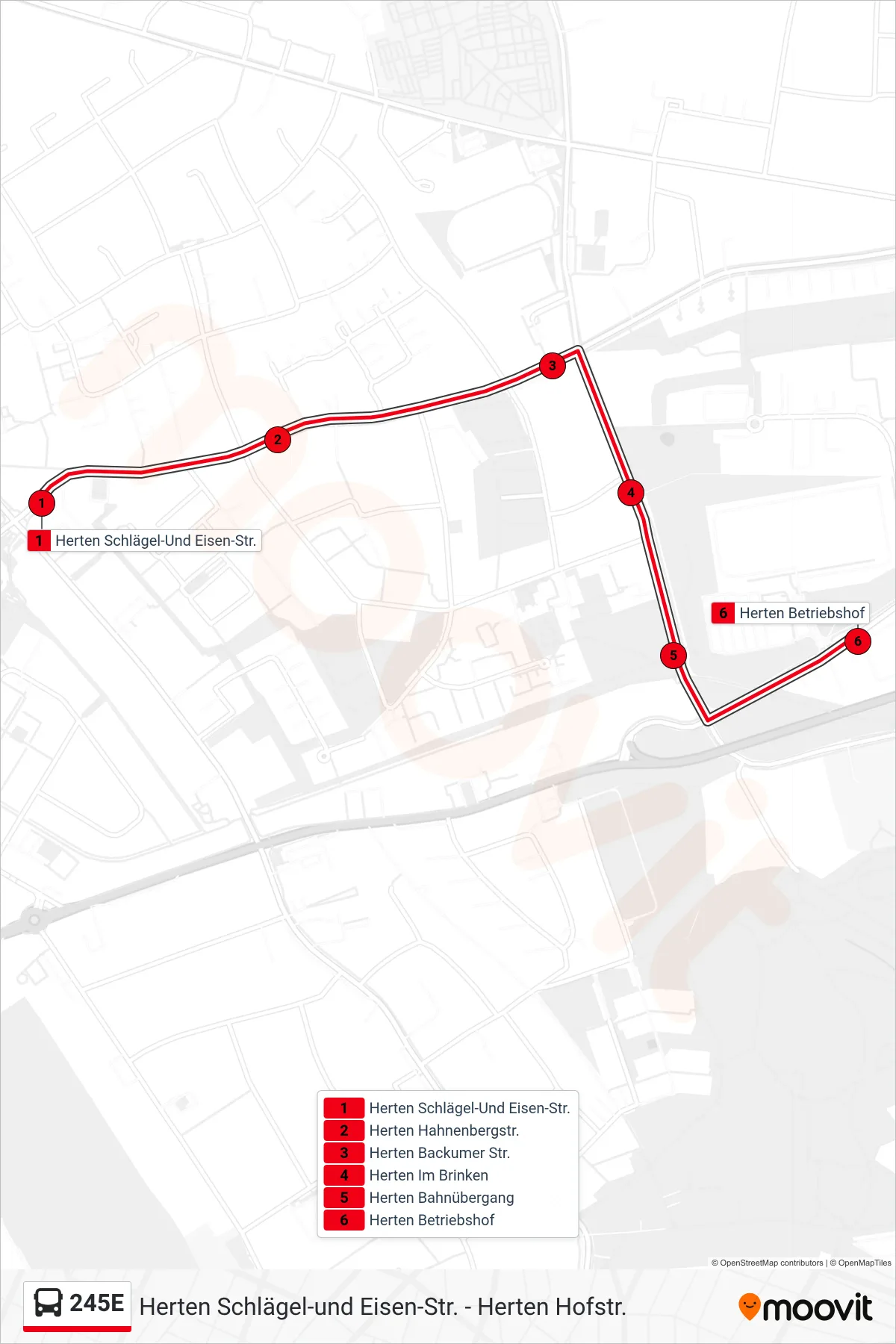 Linie 245E (Bus) Richtung Herten Betriebshof: Route und Haltestellen auf der Karte